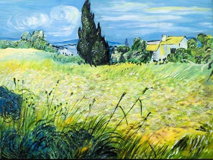 Зеленое пшеничное поле с кипарисом   Винсент Ван Гог
