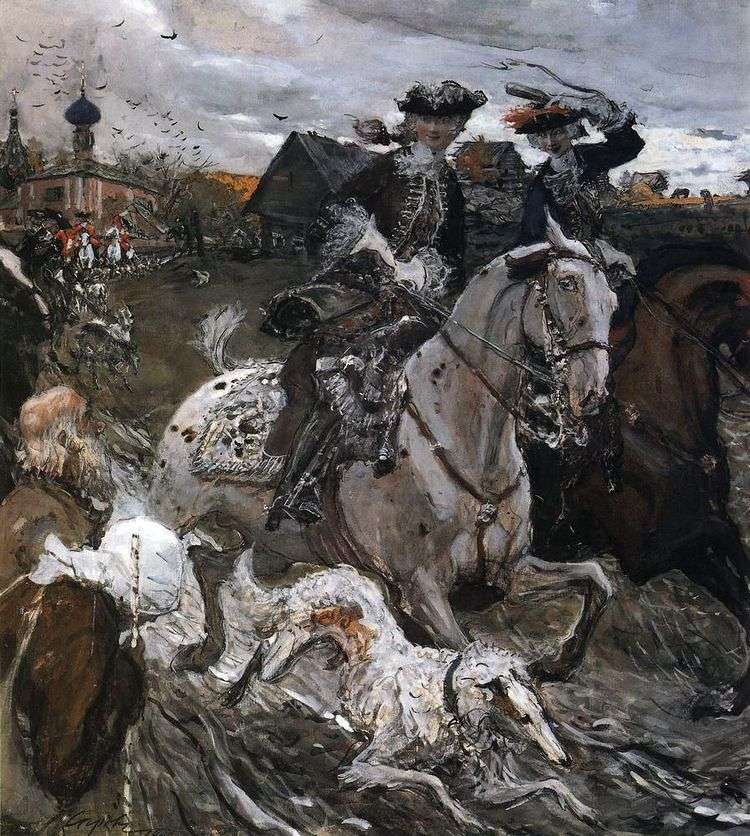 Выезд императора Петра II и цесаревны Елизаветы Петровны на охоту   Валентин Серов