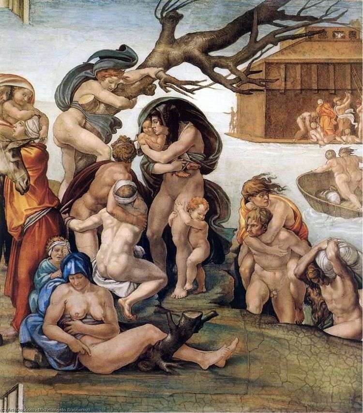 Потоп, фрагмент росписи Сикстинской капеллы (фреска)   Микеланджело Буонарроти