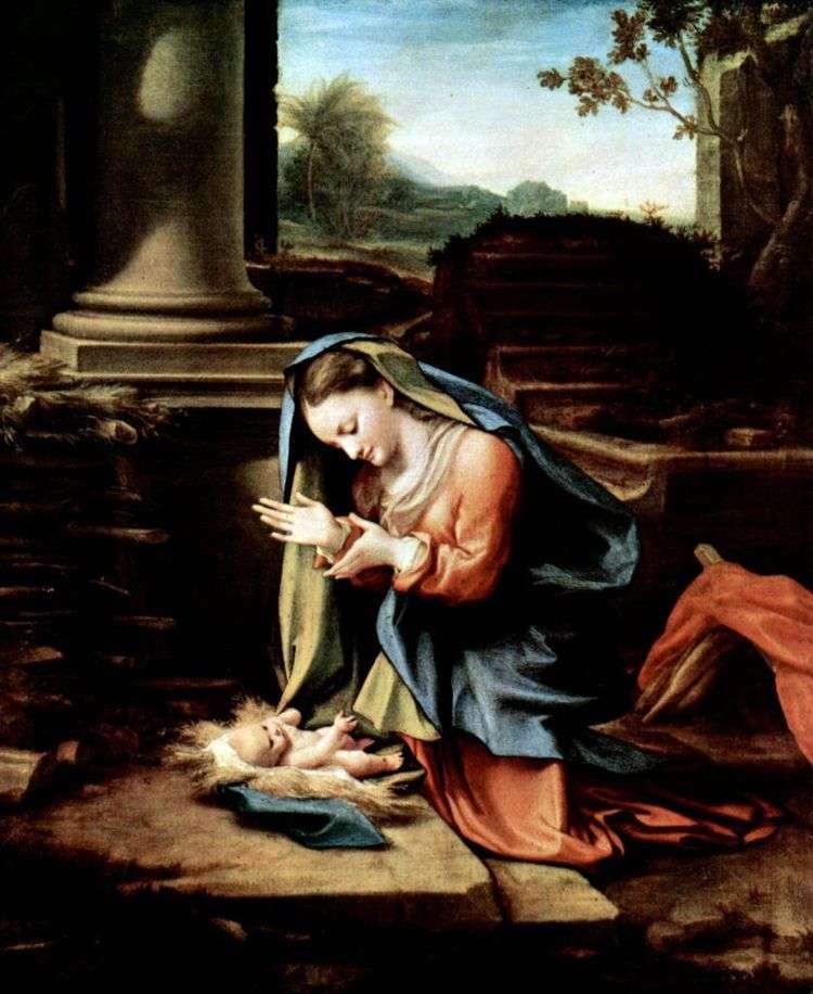 Дева Мария, поклоняющаяся младенцу   Корреджо (Антонио Аллегри)