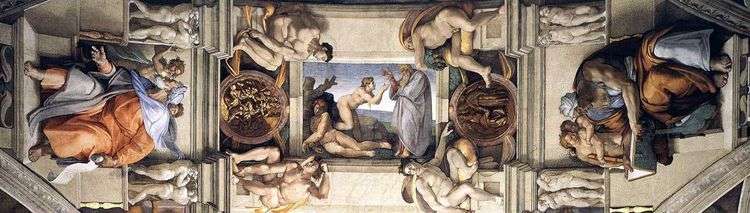 Фрагмент росписи Сикстинской капеллы (фреска)   Микеланджело Буонарроти