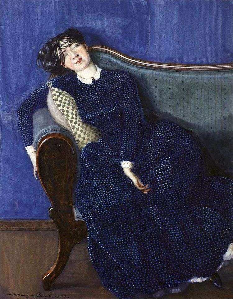 Спящая женщина в синем платье   Константин Сомов