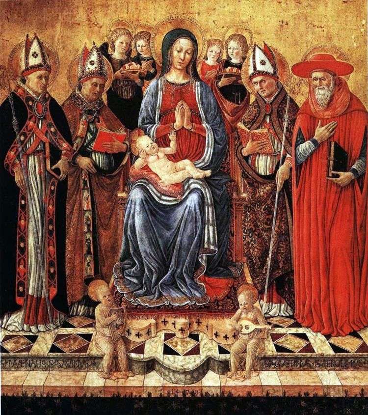 Мария с младенцем на троне в окружении святых Ювеналия, Сабина, Августина, Иеронима и шести ангелов   Джованни Боккати